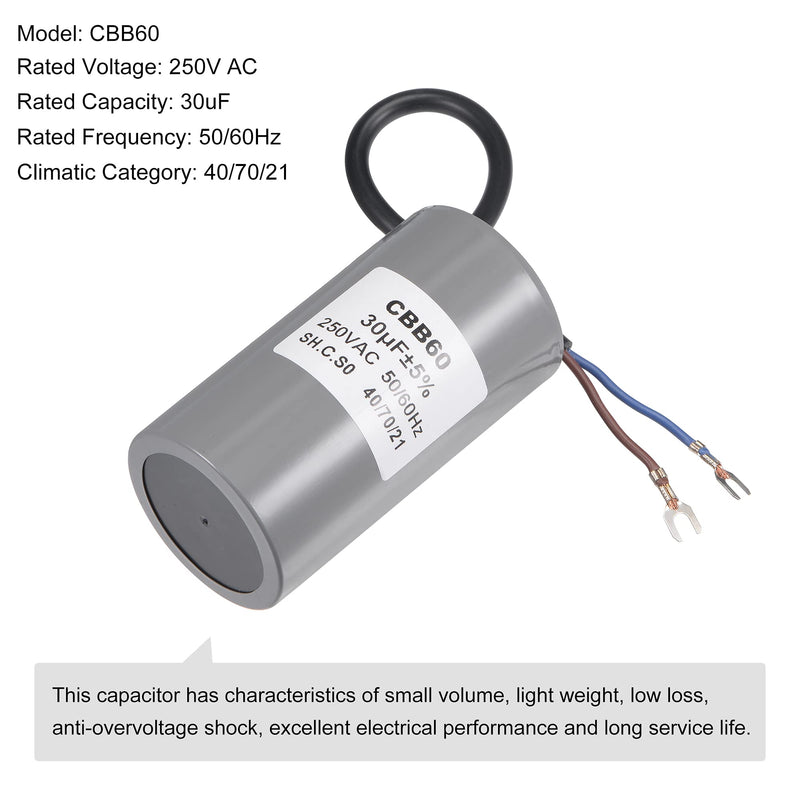 MECCANIXITY CBB60 Run Capacitor 30uF 250V AC 2 Wires 50/60Hz Cylinder 96x50mm with Terminal for Air Compressor Water Pump Motor