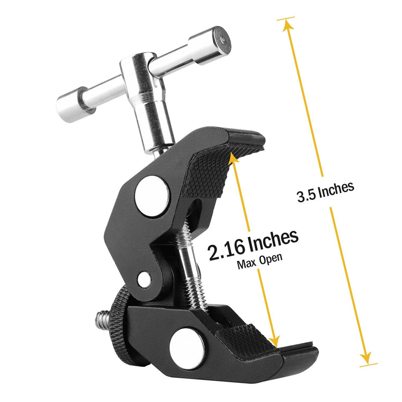 ChromLives Super Clamp Photography Camera Crab Clamp with 1/4''-20 to 1/4'' 20 Screw Converter for 15mm Rods/Lights/Umbrellas/Shelves/Cross Bars and More
