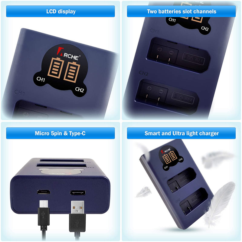 ARCHE EN-EL14 ENEL14 EN-EL14A ENEL14A Battery Charger Replacement Dual LCD USB Charger for Nikon Df, D3400, D5100, D5200, D5300, D5500, D5600, P7000, P7100, P7700, D7800, Df Camera Battery