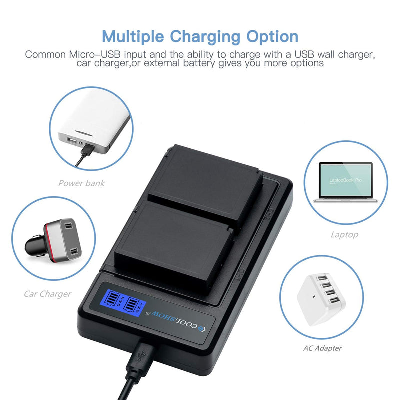 CS COOLSHOW NP-W126 Battery 2 Packs 1500mAh and USB Dual NP-W126S Charger Compatible with Fuji X-T3, X-T2, X-T1,Fujifilm X-A5,X-E3,X-E2,X-E1, X100F,X-H1,X-M1,X-Pro2,X-Pro1,X-T20,X-T10