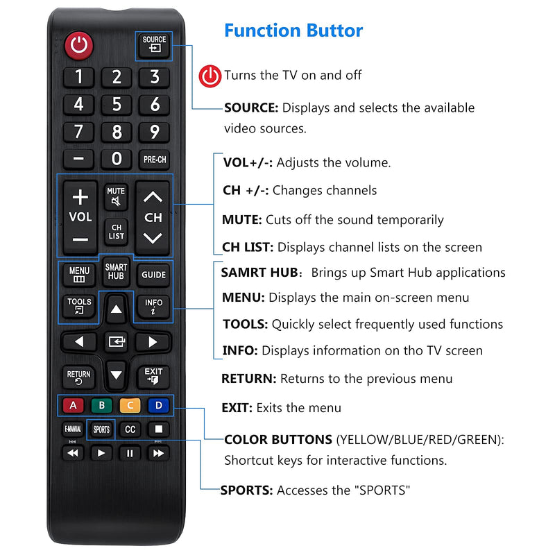 Universal Remote Control for Samsung-TV-Remote All Samsung LCD LED HDTV 3D Smart TVs Models