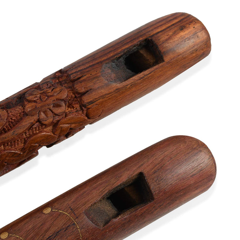 Shop LC Set of 2 Beautiful Musical Instrument Handcrafted Wooden Flutes Traditional Dark Brown