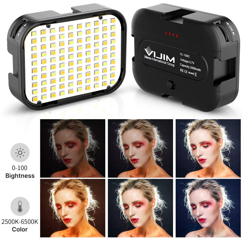 VIJIM LED Video Light with 3 Cold Shoe, Rechargeable Soft Light Panel, 2500K-6500K Bi-Color Bright Vlogging Light for Smartphone/DSLR Camera/GoPro, YouTube TikTok Video Shooting, Photography (VL-100C)