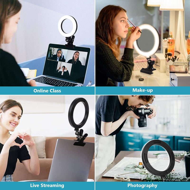 Kumary Selfie Ring Light,6" LED Ring Light Photo Video LED Lighting Kit with Clip, Portable Circle Light 3 Dimmable Color,11 Levels of Brightness for Computer/Laptop/TIKTok/Desk/Makeup/YouTube