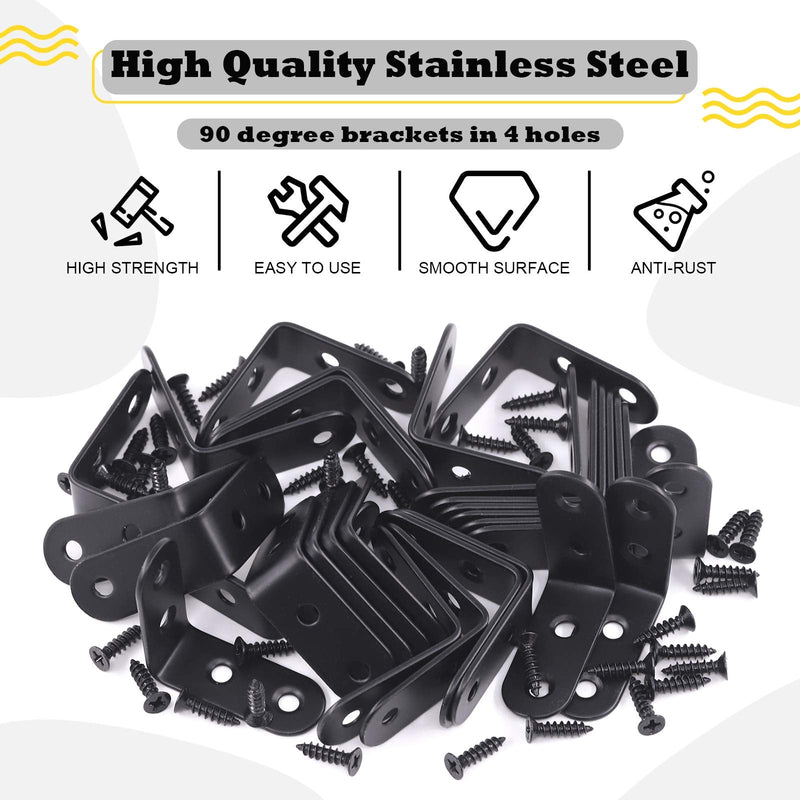 Hilitchi Stainless Steel Black L Bracket Corner Brace 90 Degree Right Angle Brackets Sets with Screws Corner Fastener for Shelves Steel Joints Support (40mm, 20 Pack) 40MM