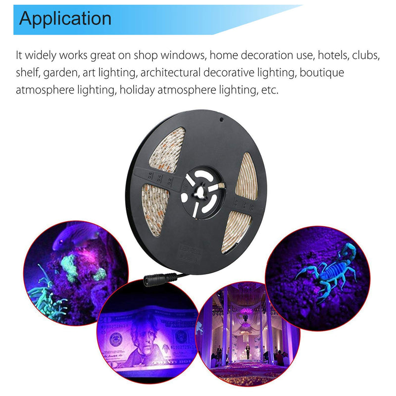 [AUSTRALIA] - Black Light Strip, Purple led Strip Light 16.4Ft/5M 24W 300 Units Lamp Beads, IP65 Waterproof Strip Light for Fluorescent Dance Party, Body Paint, Night Fishing, with 12V 2A Power Supply(Not Include) 