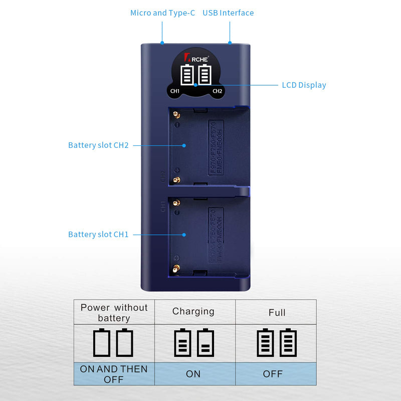 ARCHE NP-FM50 NPFM50 NP FM50 Battery Charger Replacement Dual LCD USB Charger for Sony NP-FM30, FM51, FM50, FM55H, FM71, FM91, QM50, QM51 and More Camera Battery