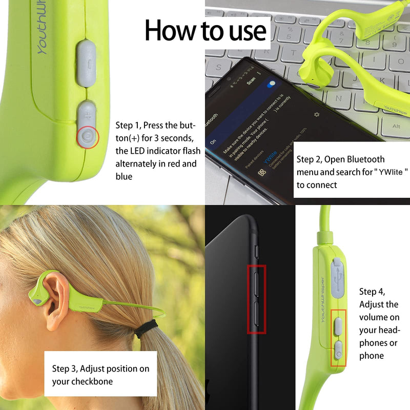 [AUSTRALIA] - YouthWhisper-Bone Conduction Headphones Bluetooth - Headset Wireless with Microphones, Open-Ear, Lightweight Sweat-Proof for Sports Running Fitness Yoga Green 