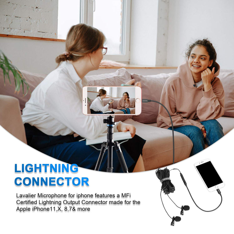 Saramonic LavMicro U1C Digital Dual-Head Lavalier Microphones Omnidirectional Lapel Mic with Lightning Plug Adapter Compatible with iPhone iPad iOS MAC for YouTube Video Facebook Live (20ft Cable)