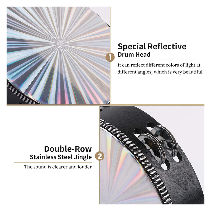[AUSTRALIA] - Dreokee Radiant Tambourines, 6 inch Tambourine with Double Row Jingle Reflective Hand Drum Percussion Handheld Drum Bell Musical Instrument Hand Held Percussion for Adults Church, KTV, Party, Games 6 inches 