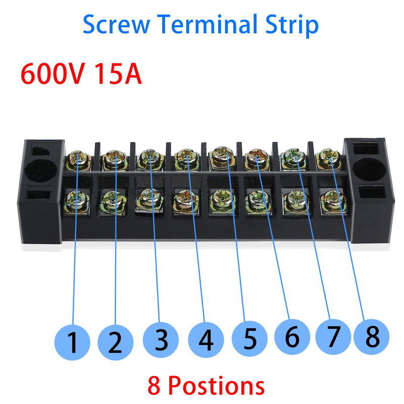 PNGKNYOCN 8 Positions Dual Rows 600V 15A Barrier Screw Terminal Strip Block with Cover TB-1508（5-Pack ）