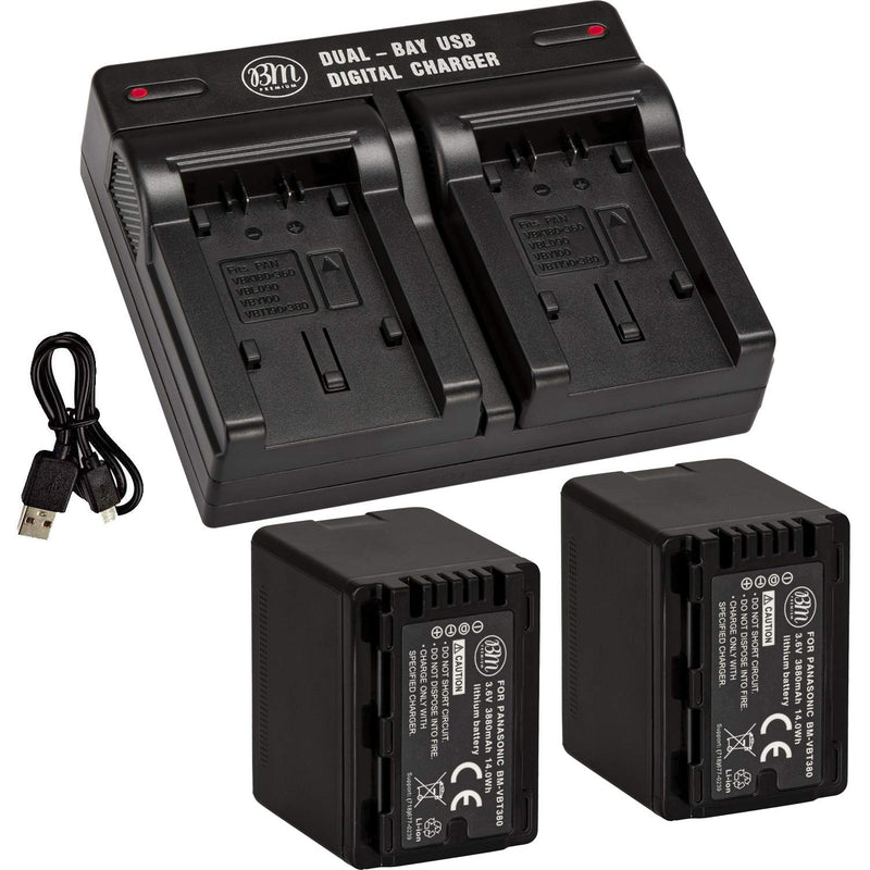 BM 2 VW-VBT380 Batteries and Dual Charger for Panasonic HC-V800K, HC-VX1K, HC-VXF1, HHC-WXF1, CV510, HCV520, HCV550, HC-V710, HC-V720, HC-V750, HC-V770, HC-VX870, HC-VX981, HC-W580, HC-W850, HC-WXF991