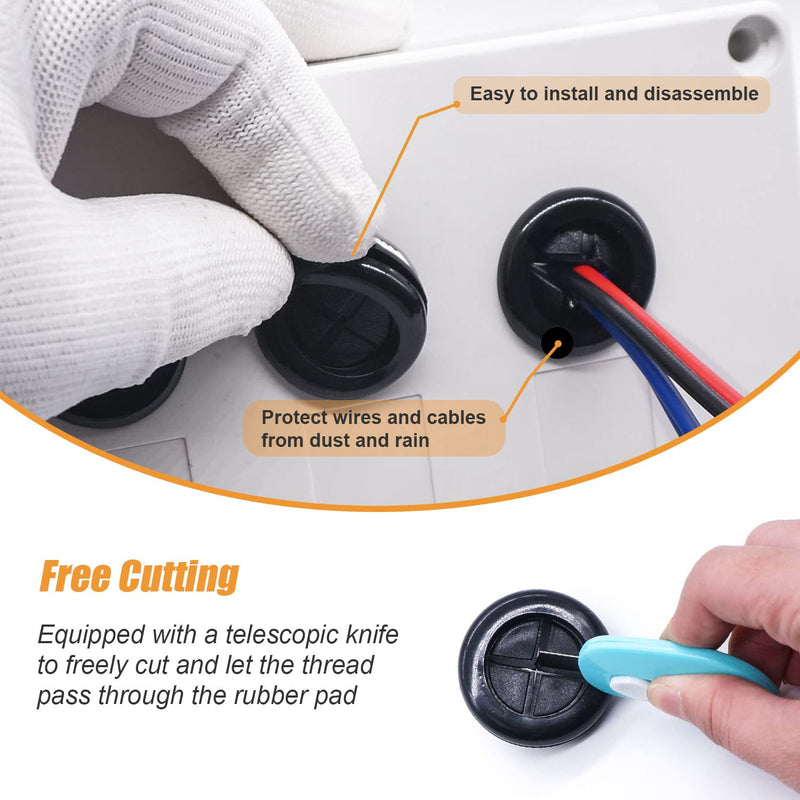 mankk 50 pcs Round Rubber Grommet 7/8" Hole Diameter Double-Sided Rubber Firewall Plug Gasket with Retractable Box Knife for Protecting Cable Wire M-086-7/8"-22MM 7/8"