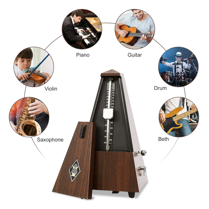 Antique Mechanical Metronome, Pyramid Design Plastic Music Timer, for Piano Guitar Violin Musical Instrument,Ideal for Music Lovers, Beginners or Musicians (Teak)