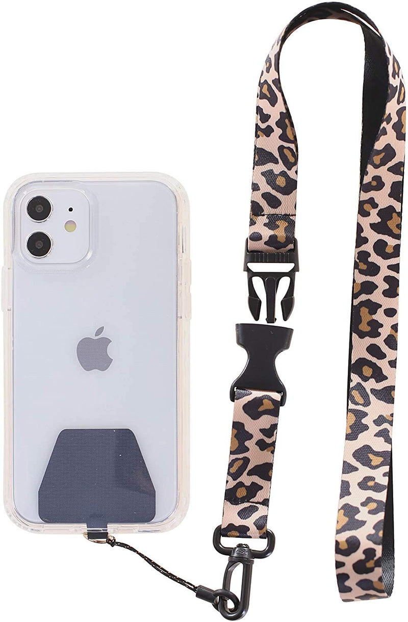 [2 Pack] Cellphone Lanyard Tether, Universal Detachable Neck Strap with Patch for Most Cell Phone Case & iPhone Case (Black+Leopard) Black+Leopard