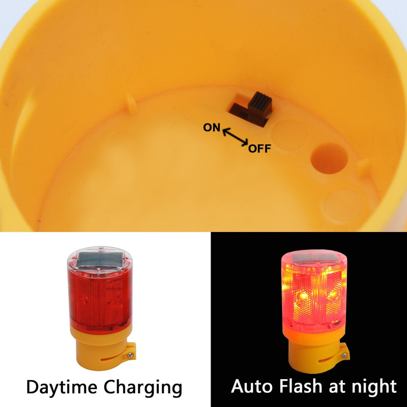 Qooltek Solar Powered Emergency LED Strobe Warning Light Garden Lamp Flashing Barricade Safety Sign Road Construction Signs Flash Traffic Lights Flicker Beacon Lamps (Red) Red