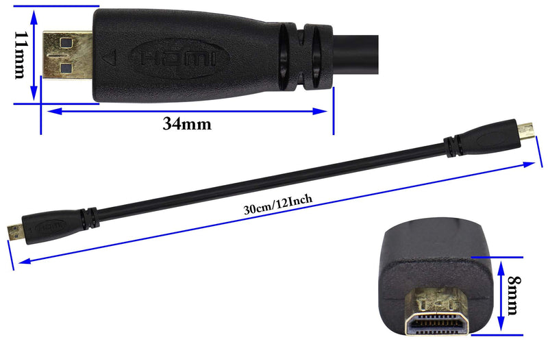 [AUSTRALIA] - zdyCGTime Micro hdmi Type d to Micro hdmi Cable,High Speed 4k Micro to Micro HDMI Male HD Video Connection line,Connect Smart Phones, Tablets, Cameras,Other Equipment.(M/M 30cm)(D/D) D/D 