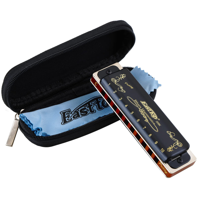 East top Harmonica, Blues Harmonica key of Paddy C, 10 Holes 008K Blues Harp Mouth Organ Diatonic Harmonica for Adults, Professionals and Students