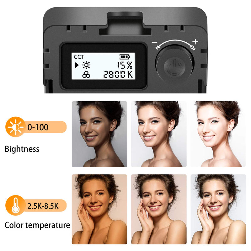 Sutefoto Mini Bi-Color Camera Video LED Light with LCD Display, Rechargeable Soft Small Photography Light Panel(LCD,2000mah,3 Cold Shoe,0-100%,2800K-8500K)