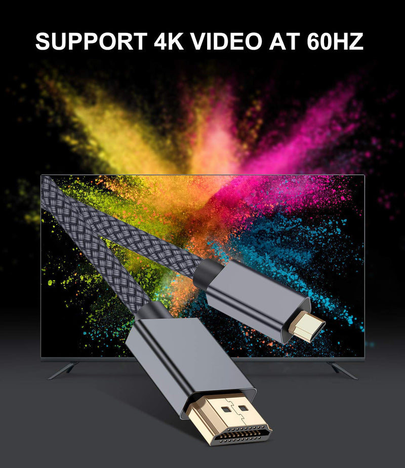 Elebase Micro HDMI Cable 10 FT,4K 60Hz Micro HDMI Type D Cord Compatible for Raspberry Pi 4,GoPro Black Hero 7 6 5 4,Sony Camera A6000 A6300,Nikon B500,Lenovo Yoga 3 Pro 710,Canon Gray