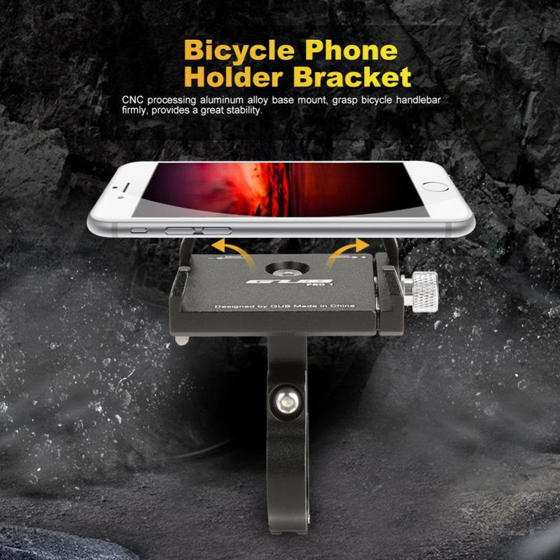 Bike Phone Mount, Aluminum Alloy Adjustable Bicycle Phone Holder Clip Handlebar Phone Support Bracket Black