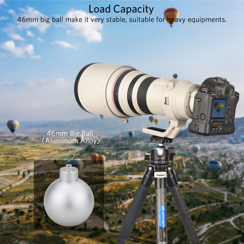 46mm Low Profile Tripod Head with 3 Screw Adapter 3/8 to 1/4 Professional Aluminium 360 Rotating Panoramic Ball Head Max Loading 44lbs/20kg