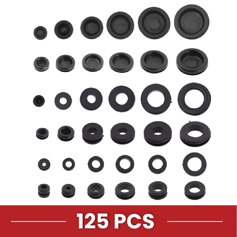 Mandala Crafts Rubber Grommet Kit Eyelet Ring Rubber Gasket Assortment - 125 Rubber Plugs for Holes - Rubber Grommets for Wiring Automotive Plumbing Electrical Firewall Cable Wire