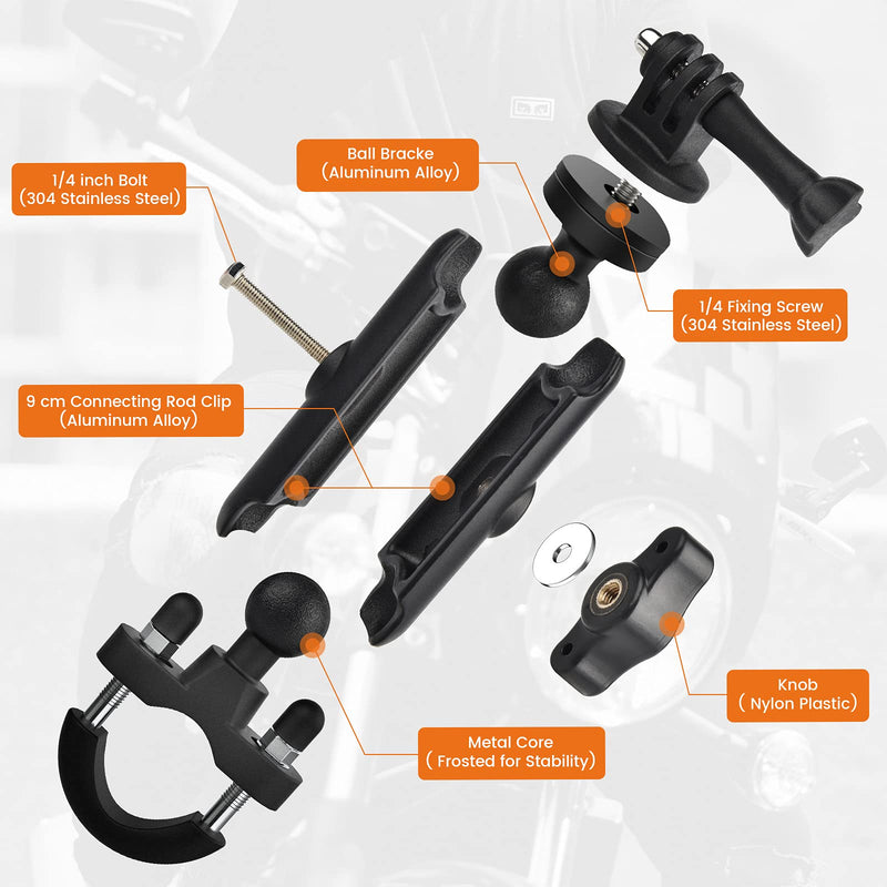 [AUSTRALIA] - CAMOLO Camera Mount Holder Motorcycle Action Camera Mount Holder 360° Handlebar Camera Mount with 1/4 Thread for Moto Bicycle Handlebar for GoPro Hero 10/9/8/7/6/5/4 Action Cameras and More 