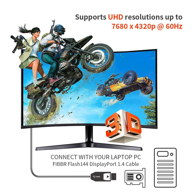 Fiber Optic Displayport Cable, FIBBR High Speed Optical DP to DP Cable, Support 32.4 Gbps 8k@60hz 4K@144Hz (10ft) 10ft