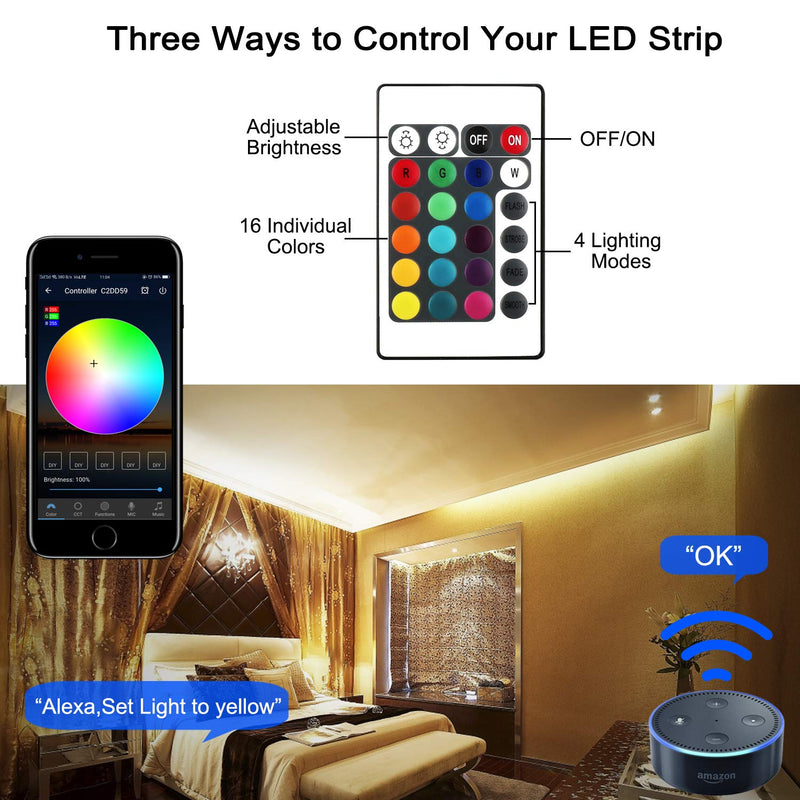 [AUSTRALIA] - RC LED Strip Lights RGB Smart WiFi LED Controller with 24Key IR Remote 4 Pins Male Connector Works with Android,iOS System,Alexa,IFTTT and Google Assistant 