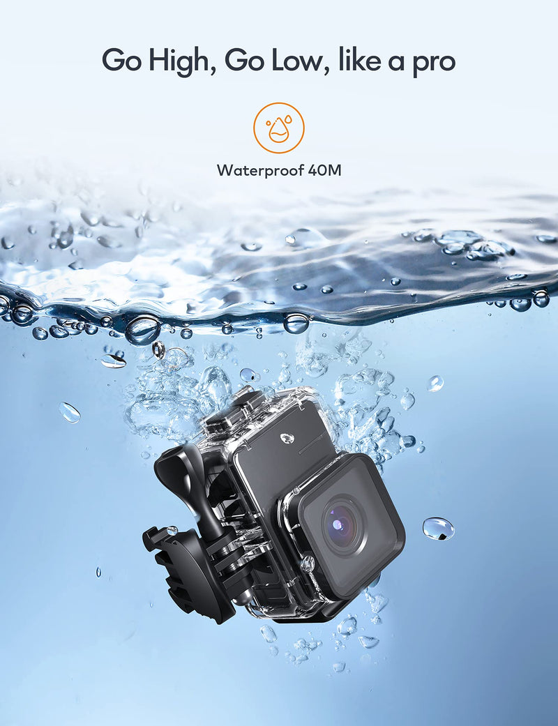 Action Camera 4K 50FPS 20MP Touch Screen, 40M Waterproof Underwater Camera EIS Remote Control Vlog Camcorder with Two 1350 mAh Batteries and Mounting Accessories Kit