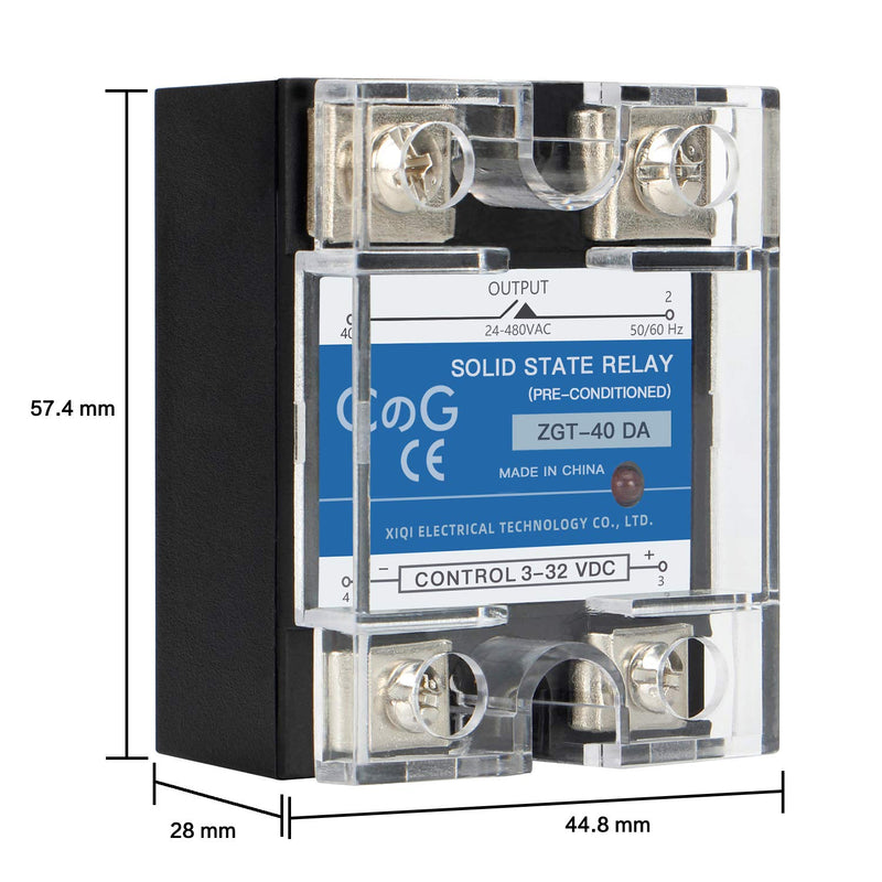 CG Solid State Relay SSR-40DA DC to AC Input 3-32VDC To Output 24-480VAC 40A Single Phase Plastic Cover 40DA
