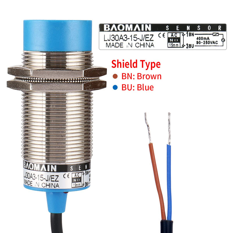 Baomain M30 Non-embedded Inductive Sensor Switch LJ30A3-15-J/EZ Cylindrical Type AC 90-250V 400mA 2 Wire 15mm NO(Normally Open) CE