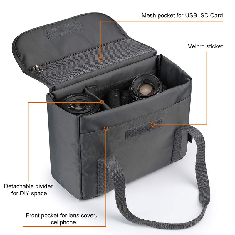 S-ZONE Water Resistant DSLR SLR Camera Insert Bag Camera Inner Case Bag with Handle for Sony, Canon, Nikon, Olympus Gray Upgraded 2.0 12'' x 9'' x 5'' with handle