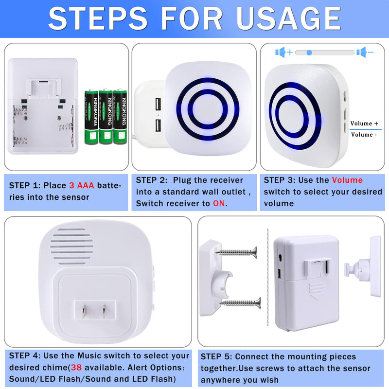 Motion Sensor Alarm ,Wireless Driveway Alarm Indoor Home Security Business Detector Alert System -Monitor&Protect Property - 2 Receiver and 3 PIR Sensor-38 Chime Tunes 2 Receiver+ 3 Sensor