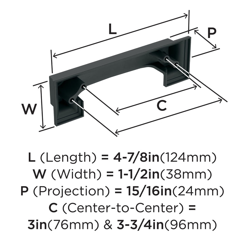 Amerock | Cabinet Cup Pull | Matte Black | 3 inch & 3-3/4 inch (76mm & 96 mm) Center-to-Center | Appoint | 1 Pack | Drawer Pull | Cabinet Handle | Cabinet Hardware 3 & 3-3/4 in. Center-to-Center