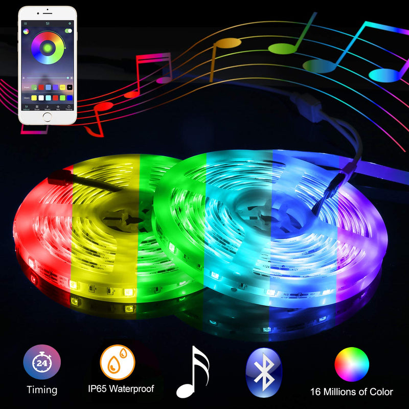 [AUSTRALIA] - Bluetooth Music LED Lights Strip, 32.8ft LED Strip Lights for Bedroom, Smart-Phone Outdoor LED Lights Waterproof SMD5050 300LEDs Strip Lights with 12V Power Supply for Decor Holiday，Party and Room 