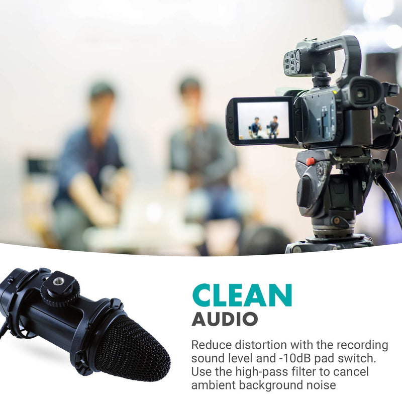 Movo VXR300 X/Y Stereo Condenser Video Microphone with -10dB Attenuation, Low-Cut Filter, Deadcat Windsceen & Case - Compatible with DSLR Cameras & Camcorders