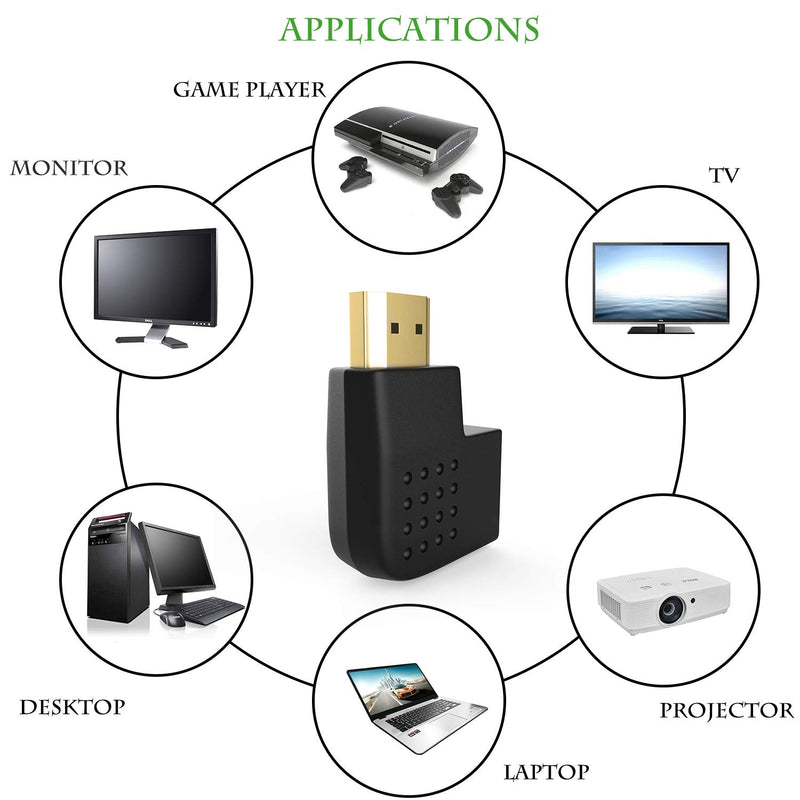 Warmstor 4 Pack HDMI Male to Female Adapter 90 Degree and 270 Degree HDMI 2.0 Cable Angle Connector 3D & 4K Supported (Gold-Plated,2 Combos)
