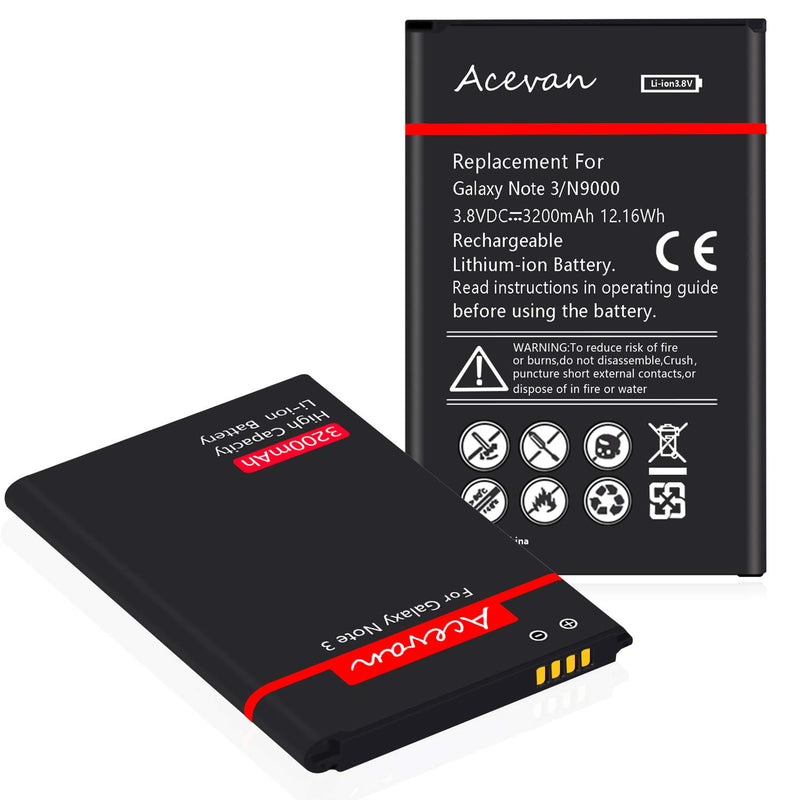 Note 3 Battery Acevan Li-ion Battery Replacement for Samsung Galaxy Note 3 N900, Verizon N900V, Sprint N900P, AT&T N900A, N900T, N9005 LTE Galaxy Note 3 Batteries