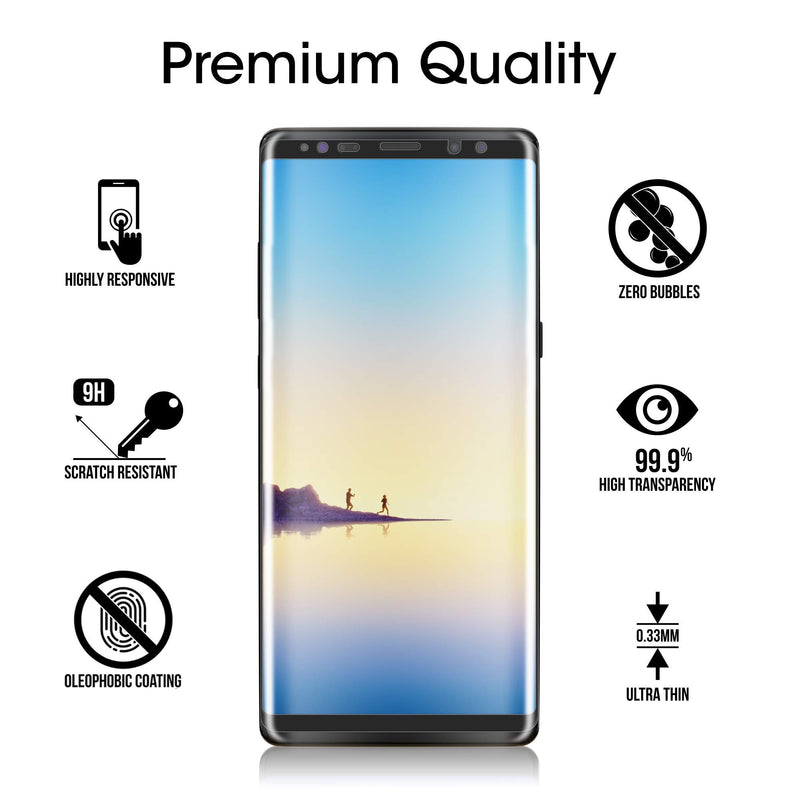 amFilm (2 Pack) Glass Screen Protector for Samsung Galaxy Note 8, Full Screen Coverage, 3D Curved Tempered Glass, Dot Matrix with Easy Installation Tray