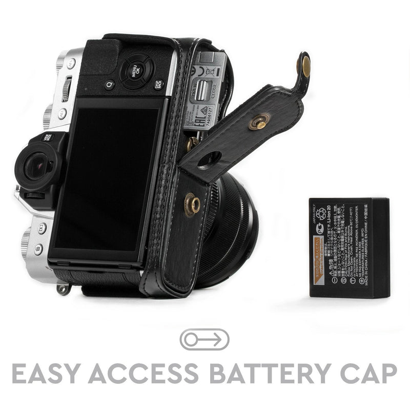 MegaGear Ever Ready Leather Camera Case and Strap Compatible with Fujifilm X-T30, X-T20, X-T10 (16-50mm / 18-55mm Lenses) Black