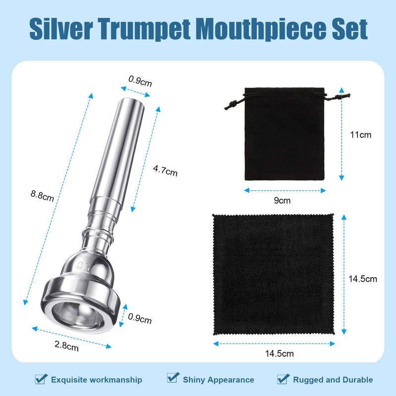 3 Pieces Trumpet Mouthpiece Silver 7C 5C 3C Trumpet Mouthpiece with Bag Cleaning Cloth, Copper Material Musical Instruments for Beginners and Players