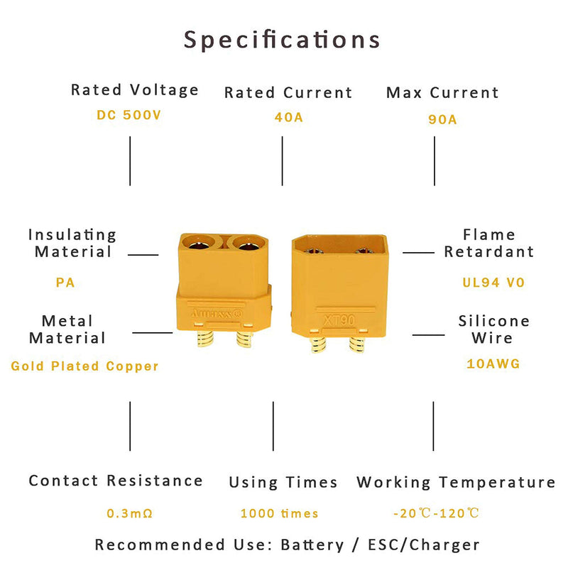 Amass 10 Pair XT90 XT-90 Male Female Bullet Connectors Power Plugs for RC Lipo Battery Motor … …