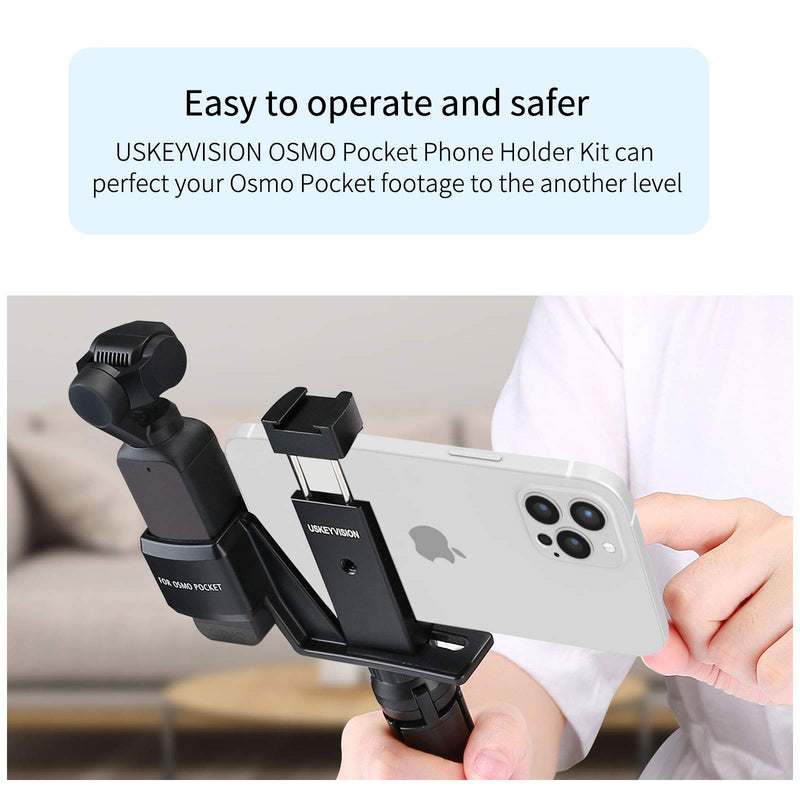 USKEYVISION Pocket Camera Mount Kit for DJI Osmo Pocket 2/1, Mount Combo for DJI Osmo Pocket 2/1 Creator, Smartphone Handheld Holder Clip w/Tripod Cold Shoe Thread Hand Strap (UVOP-A1) Black