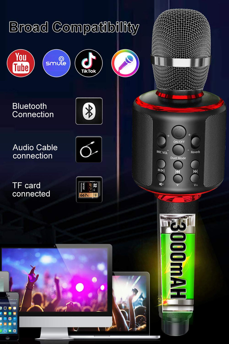 [AUSTRALIA] - Bluetooth Karaoke Microphone Wireless Mic System Karaoke Microphone Singing Mic Player 4-in-1 Portable Handheld Speaker Machine Home Party Birthday Gifts for All Smartphone (Black) Black 