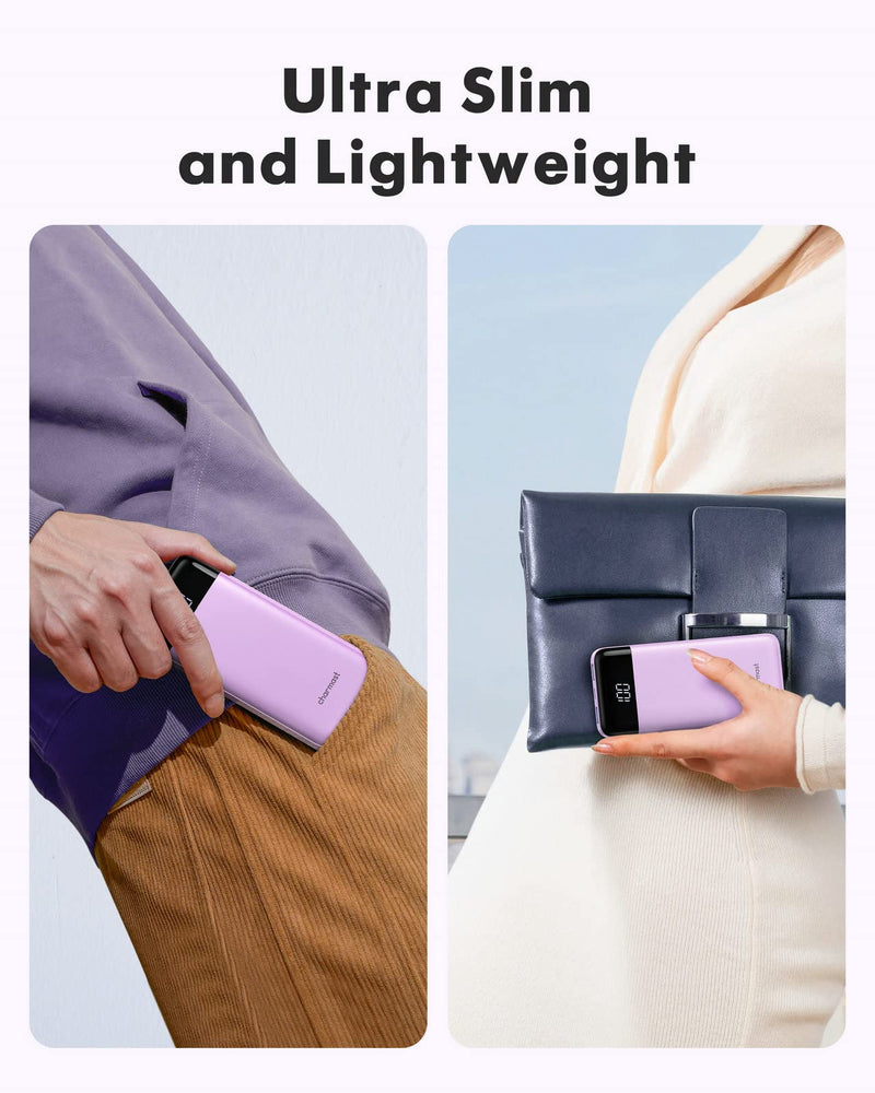 Portable Charger with Built in Cables, Portable Charger with Cords Wires Slim 10000mAh Travel Essentials Battery Pack 6 Outputs 3A High Speed Power Bank for iPhone Samsung Pixel LG Moto iPad D-Purple