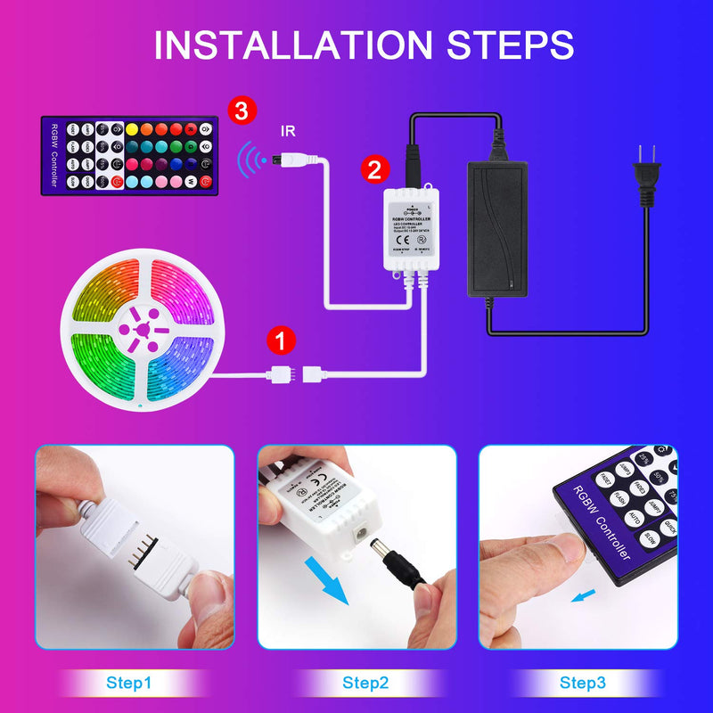 [AUSTRALIA] - 15.8ft LED Strip Lights Mounting,5050 LEDs RGB Coloring Rope Light Strip Kit Flexible Tape Lights Color Changing LED Tape Lights with 40 Keys IR Remote for Home, Kitchen, TV, Party 1 Pack 