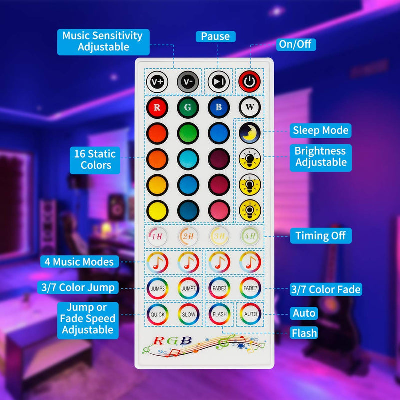 [AUSTRALIA] - LED Strip Lights RGB Led Lights for Bedroom,Color Changing Rope Lights with Smart App Bluetooth Controller,39.4ft/50ft/65.6ft Remote Sync to Music Light for Room bar Home TV Party 39.4ft (2x19.7ft) 