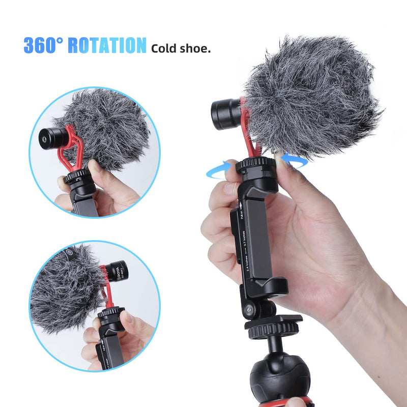 Arnarkok Light Weight Metal Phone Tripod Mount w Rotatable Cold Shoe, Vertical, Horizontal & 45 & Tilt Angles,1/4'' Screw Tripod Phone Holder Compatible w iPhone 11 12 13 Smartphone Holders Adapter